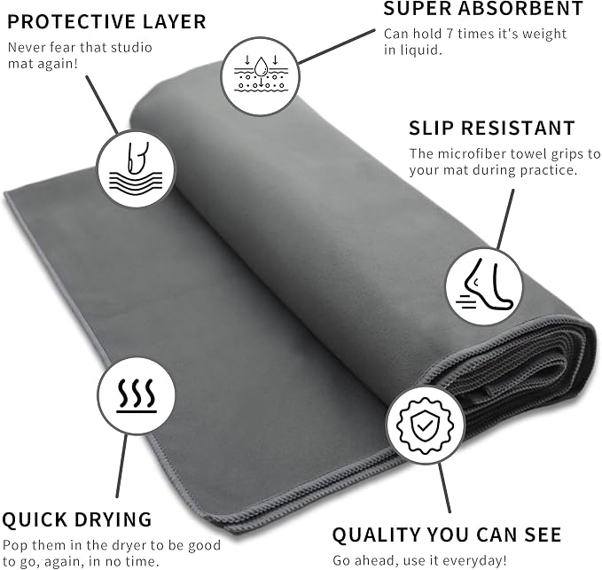 MIAOMIAO 2 Pack Non-Slip Hot Yoga Towel Set,Super Absorbent Microfiber in, 24.5" x 72" - Anti-Slip, Injury Free Design for Pilates, Yoga Mats, Exercise, and Fitness Gear Carbon Grey/Navy Blue