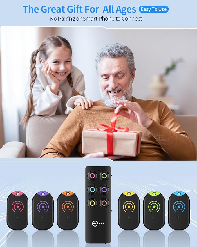 Esky Ultra Slim Key Finder Locator with 80dB Sound and 6 Receivers | Remote Wallet Tracker and Item Locators Beeper Tags for Finding Key, TV Remote, Wallet, Pets and Phone, Gifts for Women