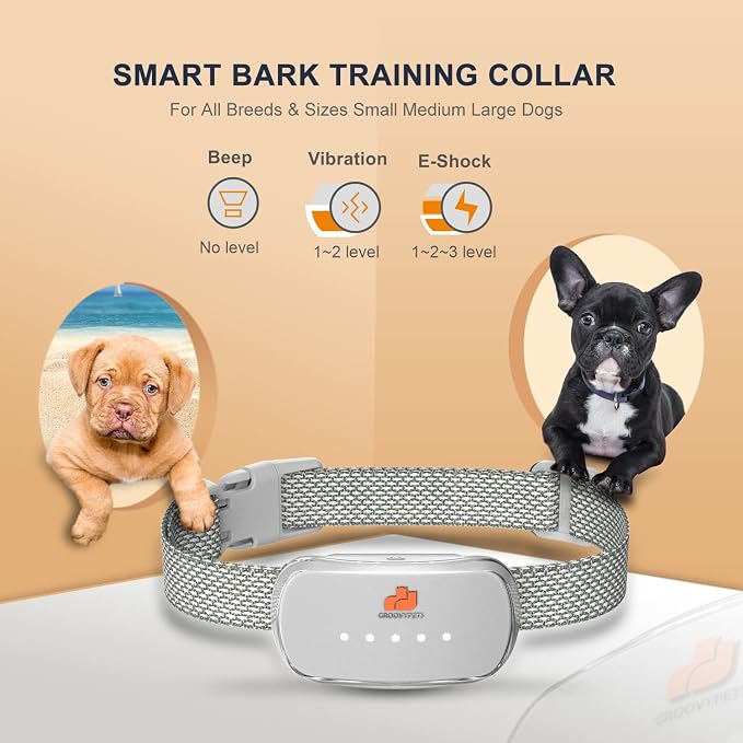 Smart Automatic Anti bark Dog Collar Intelligent Waterproof Rechargeable Barking Terminator (White Bark Collar)