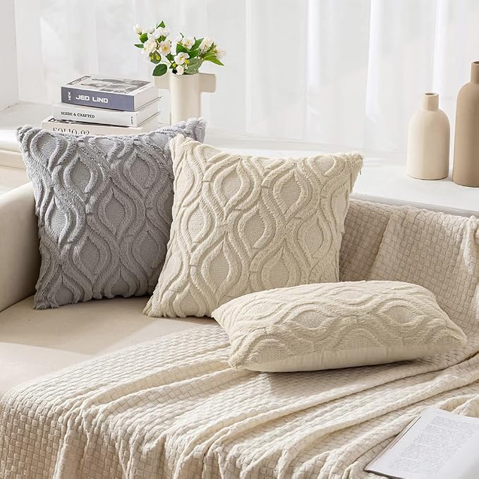 MIULEE Light Grey Soft Plush Faux Wool Throw Pillow Covers 18x18 | Set of 2, Farmhouse Boho Home Decor, Decorative Cushion Covers for Sofa, Living Room, Bed