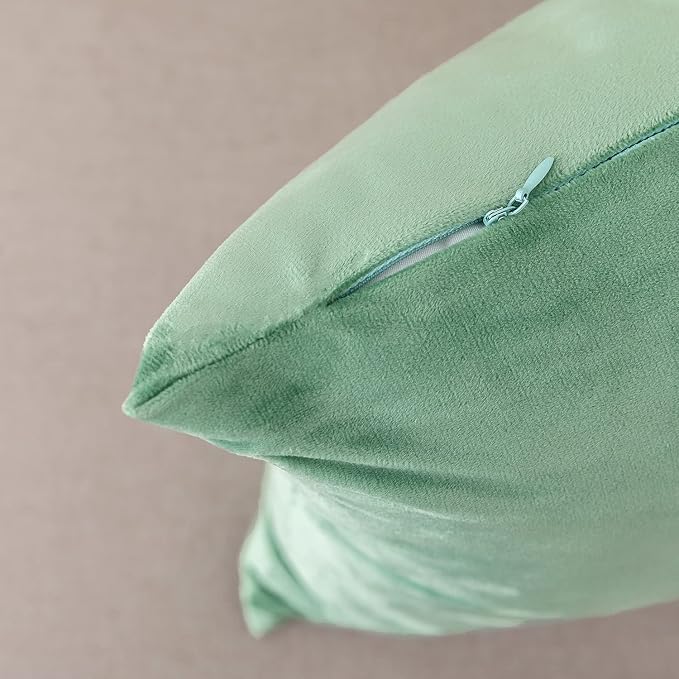 NiNi ALL SageGreen Velvet Throw Pillow Covers 20x20 Pack of 2 Decorative | Couch Soft Solid Boho Cushion Squar Pillow Cases for Chair Sofa Bedroom Farmhouse Living room Modern Luxury Home Christmas