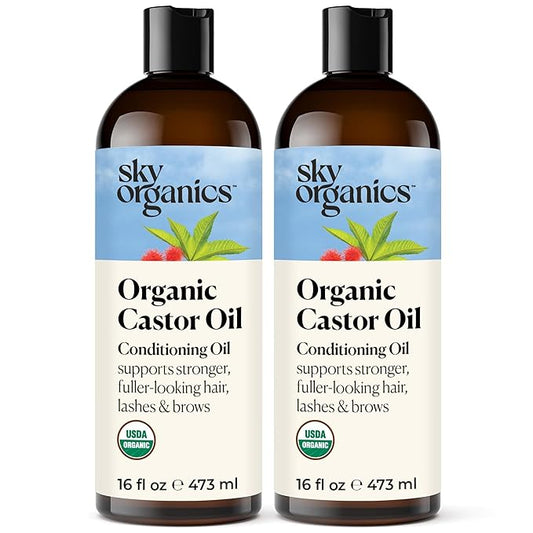 Sky Organics - Castor Oil Organic - Volumizing Hair Oil - Scalp, Lashes, Brows - Pure Castor Oil Cold Pressed - Natural Conditioner - Omega Fatty Acids, Vegan - Beauty, Hair, & Self Care - 8oz, 2 Pack