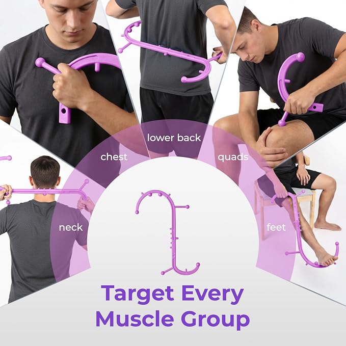 Detachable Trigger Point Massage Cane, Button-Release Design Massage Hook for Back, Neck & Shoulder Pain Relief, Pressure Point Massage Tool for Muscle Recovery (Large, Pink)