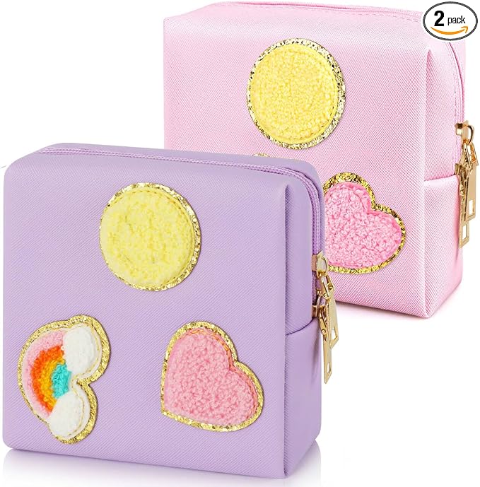 2 Pack Period Bag, PU Leather Sanitary Napkin Storage Bag for Feminine Pads Liners Tampons and Reusable Pads,Functional Sanitary Pads Pouches First Period Kit for Women Ladies Gift