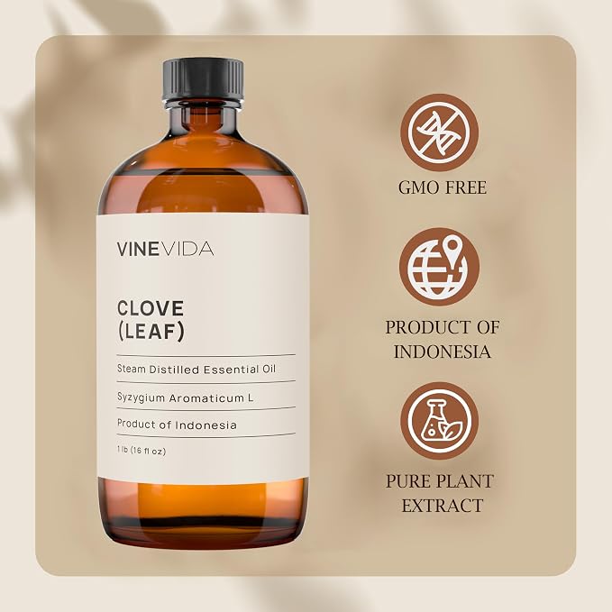 VINEVIDA Essential Oil 16 oz - Undiluted Clove Oil - Candle Oil Scent - DIY Candle Scents and Bulk Essential Oil for Soap Making
