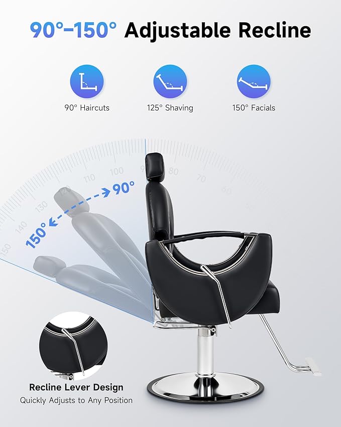 CO-Z Salon Chair for Hair Stylist, Professional Reclining Barber Chair with Hydraulic Pump, Adjustable Height, 360° Swivel, Classic Hairdressing Chair for Barbershop Beauty Spa Tattoo Shop, Black