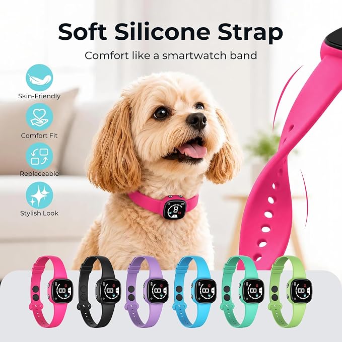 Stop Barking Collar, Dog Bark Collar with Silicone Strap, Bark Collar for Small Medium Large Dogs, Fashionable and Light-Weight Bark Collar with Beep & Vibration, 8 Sensitivity, Peach Pink