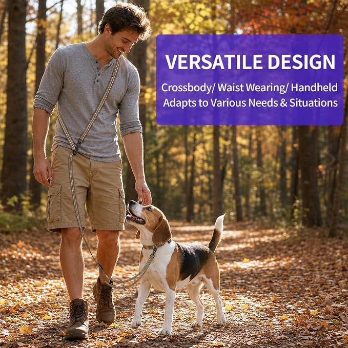 Kazazoo Hands-Free Adjustable Length 5-8 Ft Dog Leash, Crossbody & Waist for Dog Walking, Running for Dogs with Reflective Strips, Ballistic Nylon, Waist Belt Adjustable, Lightweight Brown M