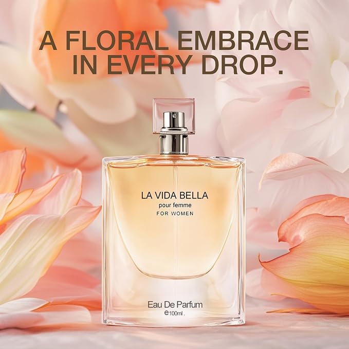 A CENTER La Vida Bella &La Vida Bella Rose Perfume Set for Women - Floral Fragrance Gift Set with Coconut,Vanilla,Patchouli,Floral & Sweet | 3.4 Fl Oz Each Women Perfume Set