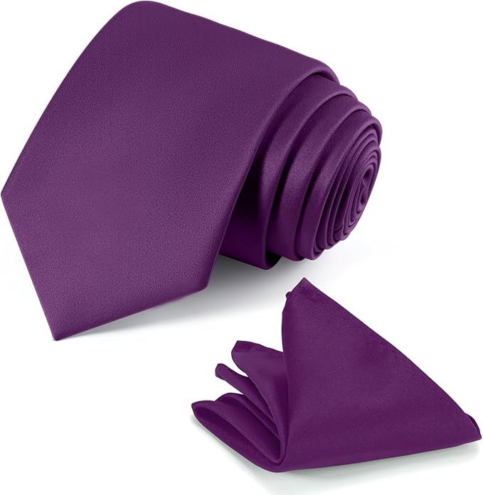 Black Tie Set in Gift Box Mens Solid Color 3.15" (8CM) Black Necktie and Pocket Square Set