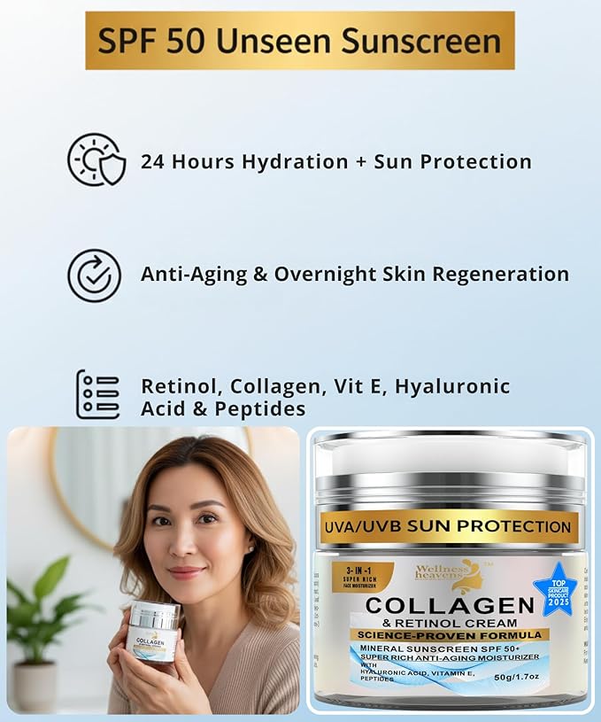 Anti-Aging Face Moisturizer for Face, Face Moisturizer with SPF, Collagen, Retinol, Hyaluronic Acid Cream, Age-Defying, Lift & Firm Cream, Sunscreen for Face, Lotion, Great for Dry, Aging Skin 1.7oz