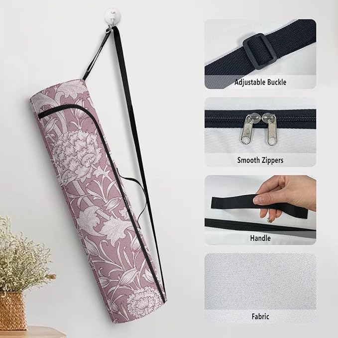 Yoga Mat Bag with Adjustable Shoulder Strap and Handle Zipper, 30in Wide x 6.3in Diameter for Yoga Mat Storage