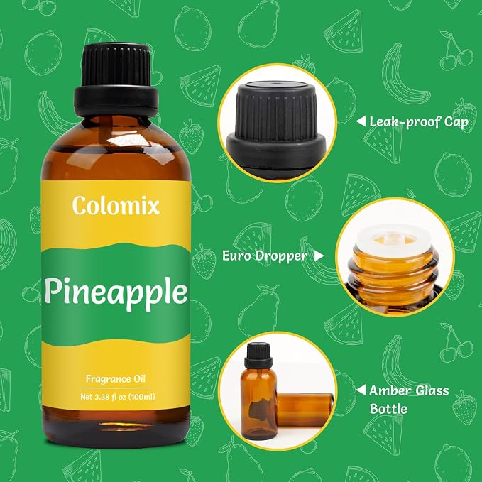 100ml Pineapple Fragrance Oil, Premium Essential Oils for Diffusers for Home - Candle Scents for Candle Making, Soap Making Supplies and More DIY Project, Gift Scented Oils