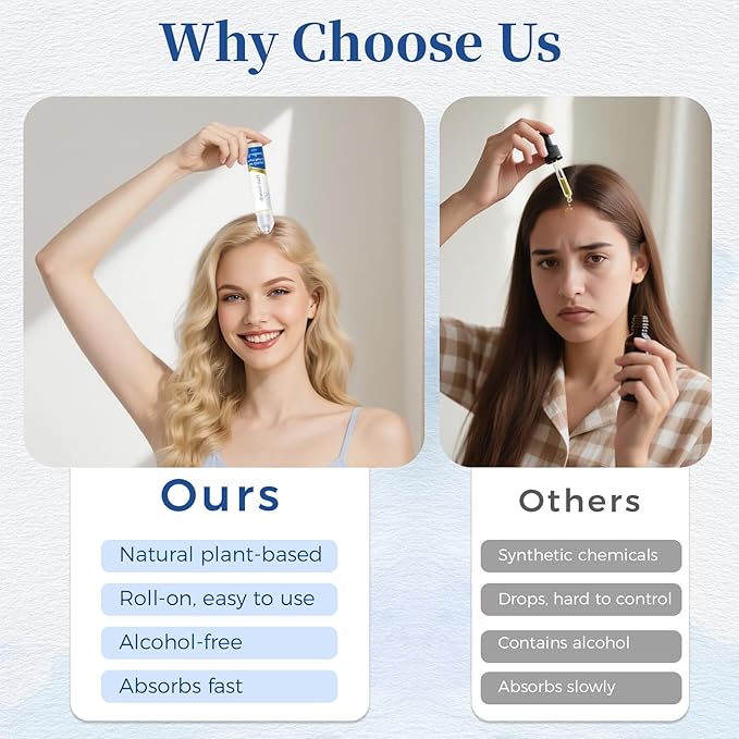 Hair Growth Serum Roll On with Rosemary，Helps Support Thicker, Fuller Hair Appearance，Clean, Non-Greasy Hair Loss Support for Men & Women，Rosemary，0.84 Fl Oz (Pack of 1)