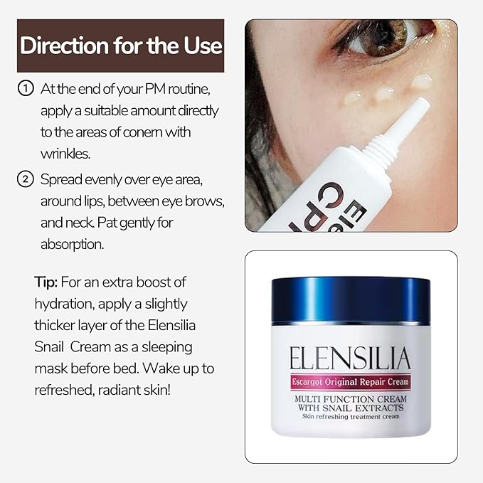 Elensilia 80% Collagen With Gold Peptides Eye Cream - Snail Secretion Filtrate + Matrixyl 3000 + Haloxyl For Wrinkles, Moisturizer - Korean Skin Care, 0.7 fl.oz