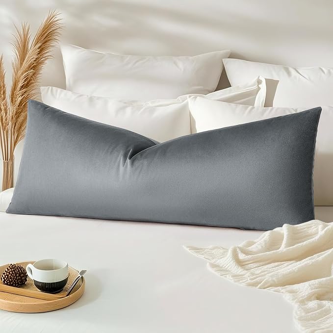 Artscope Luxury Velvet Lumbar Pillow Cover Super Soft Decorative Rectangle Pillowcases Soft Solid Cushion Cases for Couch Sofa Bedroom Car Decor 14x36 Inch Graphite Grey