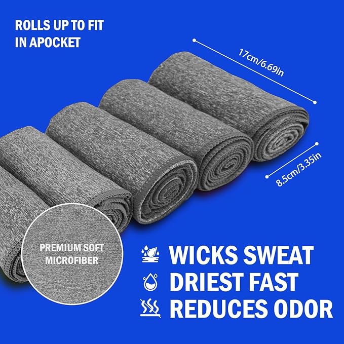 Microfiber Quick Dry Gym Towel, Silver ION Odor-Free Absorbent Fiber, Fast Drying, Men & Women Workout Gear for Body Sweat, Working Out, Towels (Dark Grey, 5Pack - 16 * 27Inch)
