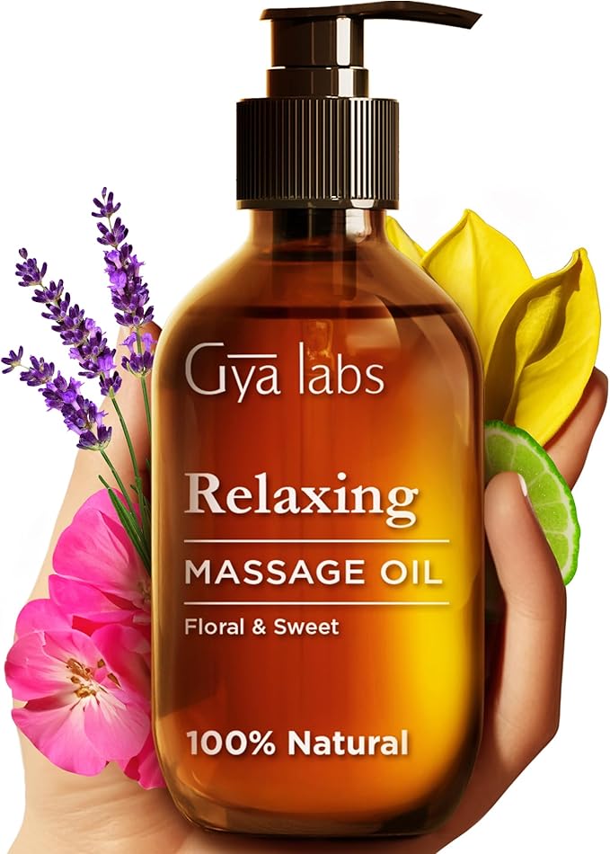 Gya Labs Relaxing Massage Oil - 6.76 Fl Oz - Non-Greasy Formula for Sore Muscles, Deep Relaxation & All Skin Types - Suitable for Men & Women