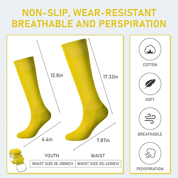 Zhanmai Baseball Belt and Socks Combo Adjustable Softball Socks and Elastic Waist Belt for Youth Boys Girls, Adult