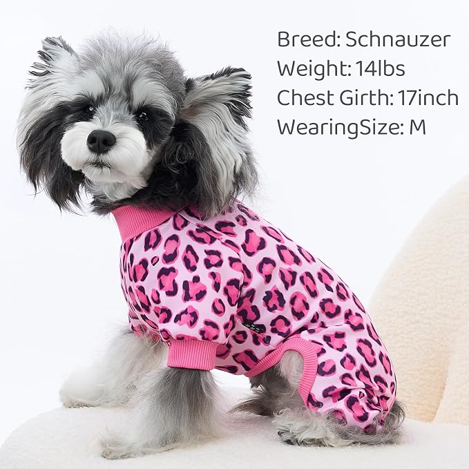 XPUDAC 4 Pack Dog Pajamas Pink Dog Clothes for Small Dogs Outfit, M | Stretchy, Soft, Breathable, Leopard Duck Pattern, Sleepwear, Gentle on Skin, Dog Recovery Suit, Shedding Suit, All Seasons