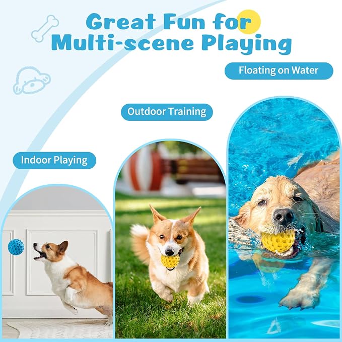 HIPPIH Indestructible Squeaky Dog Toys, Interactive Dog Balls 2 Pack