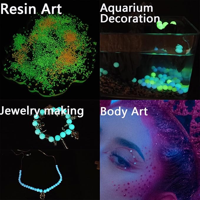 TWINKLING Glow in The Dark Crushed Glass, Broken Glass Glitter, Glow in The Dark Stones Gems Chips for DIY Resin Art Epoxy Crafts, Nail Art, Jewelry Making, Geode Painting, 3-5mm(200g) (Sky Blue)