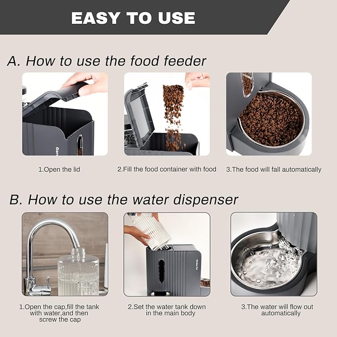 Gardner Pet Automatic Gravity Cat Food Feeder and Water Dispenser Stainless Steel Two-in-One Set Large Capacity Dispenser for Pets Dogs, Puppies, Kittens-(1.6 Gallons x 2)