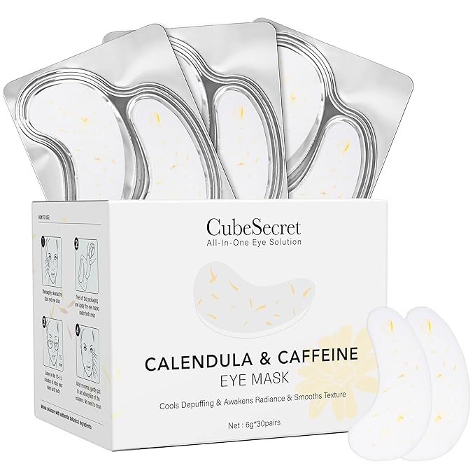 Under Eye Patches for Women Calendula Caffeine Eye Mask for Dark Circles, Puffy Eyes, Undereye Bags, Soothing Brighten Skin Care- Travel Essentials- Bachelorette Party Favors Gift