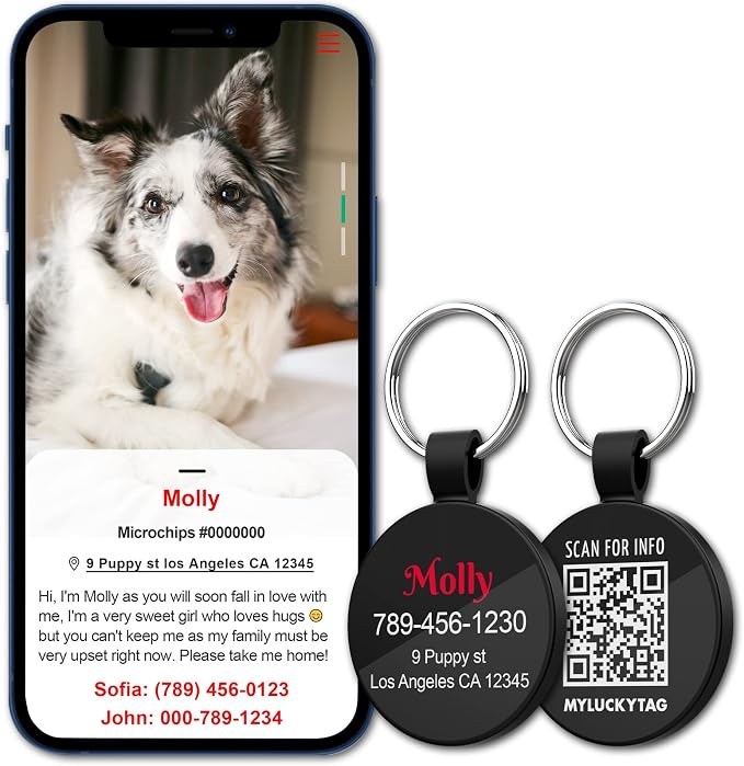 MYLUCKYTAG Personalized QR Code Pet ID | Dog & Cat Collar Tag | Online Profile with Instant Scanned Location Alert Email