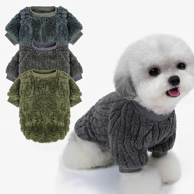 FabriCastle Dog Sweater, 3-Pack Dog Clothes & Coat, Pet Jacket for Small & Medium Dogs Boy or Girl, Soft and Warm Cat Sweaters Doggy Apparel Costumes Christmas (Dark Teal,Army Green,Dark Grey, Large)