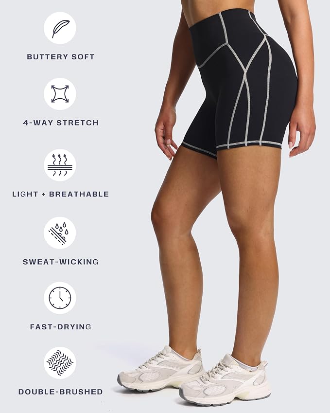 Aoxjox Lexi Lined Workout Biker Shorts for Women Tummy Control High Waisted Exercise Athletic Gym Running Yoga Short 6"