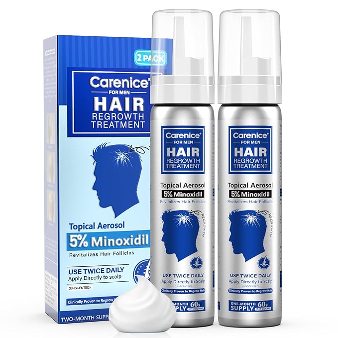 5% Topical Minoxidil Foam, Aerosol Minoxidil for Men, Infused with Biotin, Hair Growth Treatment, Supports Thicker and Fuller Hair & Beard Unscented (Minoxidil Foam, 4.22oz, 2 Months Supply)