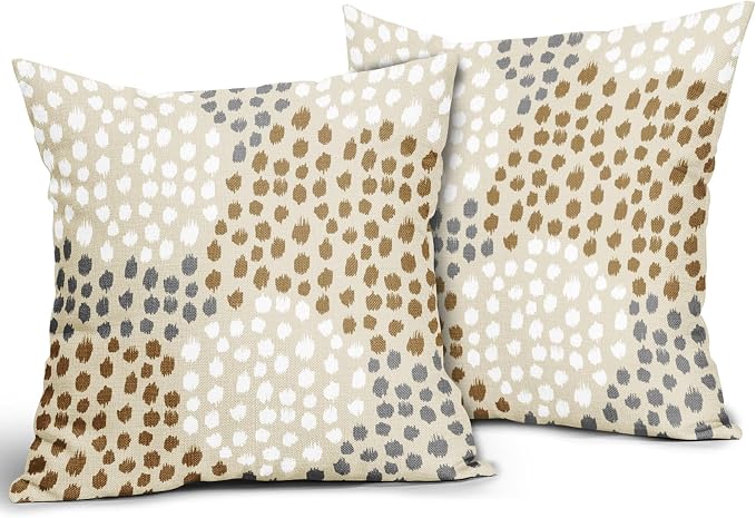 Brown White Pillow Covers 18x18 Set of 2 Boho Gray Polka Dot Throw Pillows Modern Trendy Print Decorative Outdoor Farmhouse Pillowcase Cushion Cover Linen Pillow Case Decor for Home Sofa Couch Bed