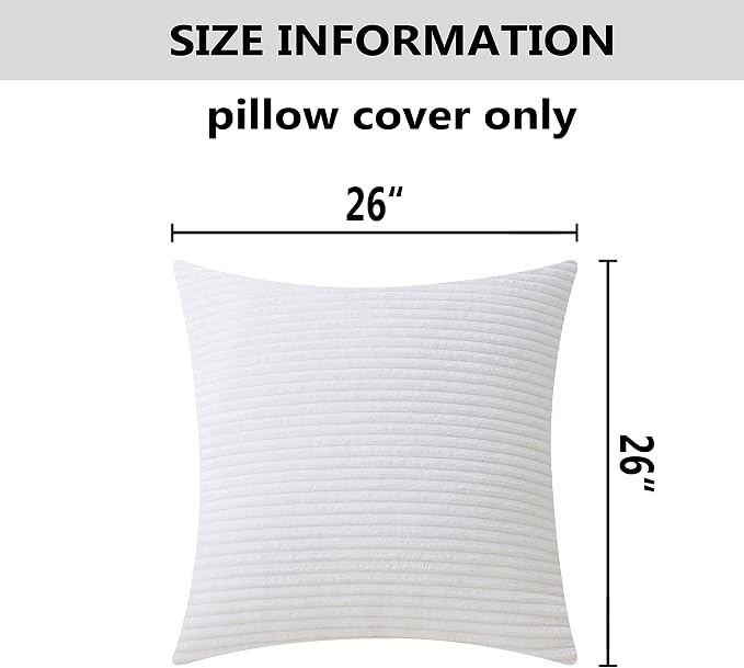Home Brilliant Euro Sham Super Soft Striped Corduroy Velvet Decorative Throw Pillow Cushion Cover for Baby Couch Bench Sofa Summer Decor, 26x26 inch(66cm), Creamy White