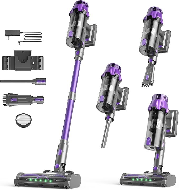 Cordless Vacuum Cleaner for Pet Hair, Powerful Suction, Up to 70Min Runtime | 600W Bushless Motor, Self-Standing, LED Smart Display, Anti-tangle Stick Vacuum Cleaner for Pet Hair, Carpet, Hard Floors