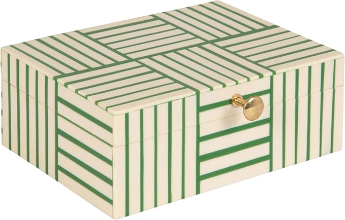 Bloomingville Green & White Striped Resin Storage Box