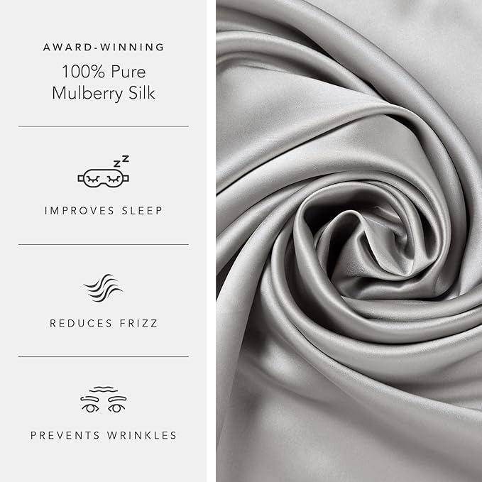 Fishers Finery 25mm 100% Pure Mulberry Silk Pillowcase Set (Silver King 2 Pack)