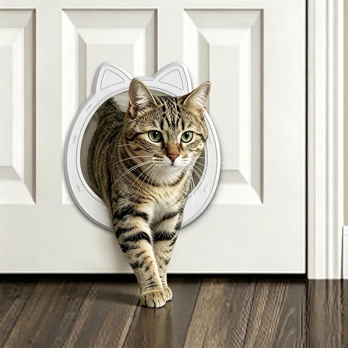 Large Cat Door Interior Door, No-Flap Pet Door for Cats Up to 22 lbs(White)