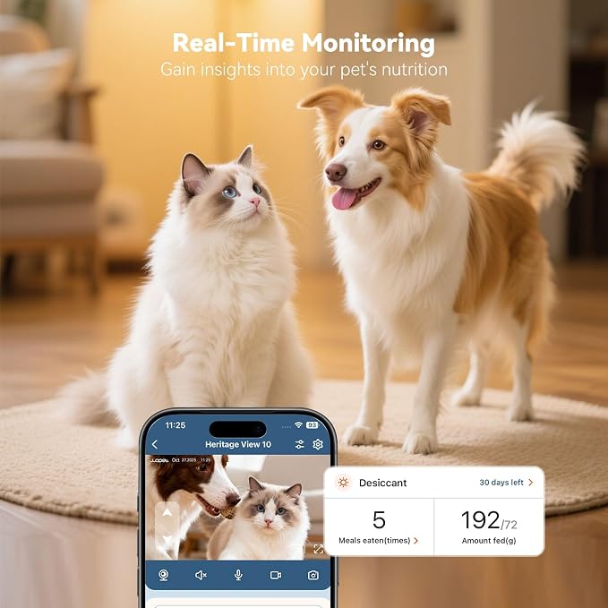 WOPET Automatic Dog Feeder with Camera,1080P HD Video with Night Vision, 5GHz/2.4GHz Dog Food Dispenser with App Control, 4GB SD Card, 2-Way Audio for Cats & Dogs