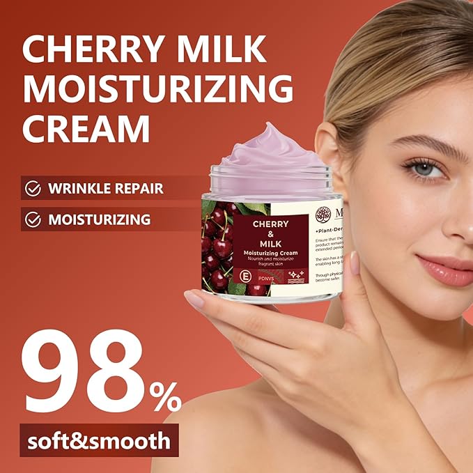 Cherry & Milk Moisturizing Cream - 200ml Face & Body Lotion with Shea Butter, Vitamin E & Hyaluronic Acid, Long-Lasting Hydrating Moisturizer for all Skin, Nourishing Brightening Body Cream
