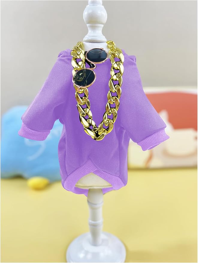 3Pcs Dog Hoodie Cat Apparel Dog Custume Set with Necklace and Sunglasses Pet Clothes for Puppy Small Medium Dogs Cats Mauve Purple X-Small