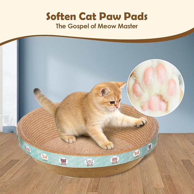 Large Cat Scratcher Bed, 16.9" x 16.9" x 3.9" Cat Scratch Cardboard with 2‑in‑1 Design, Scratching Board Pad for Indoor Cats Kitty Kittens, Scratch Bowl Lounge House Couch, Furniture Protector, Round