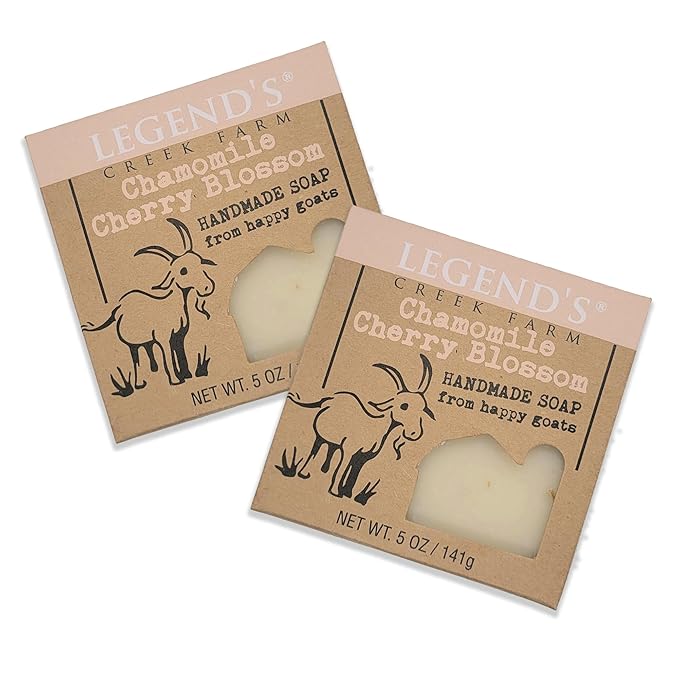 Legend's Creek Farm Goat Milk Soap - Cleansing Moisturizing Bar for Hands and Body - 5 Oz Creamy Lather, Nourishing, Gentle Natural Soap for Sensitive Skin (Chamomile Cherry Blossom, Pack of 2)