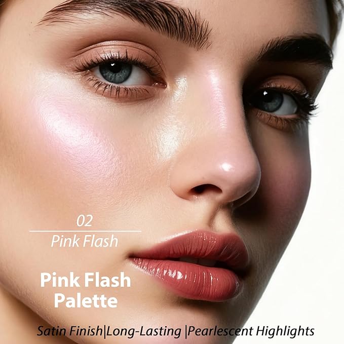 Highlighters Makeup Palettes,Face Glitter Glow Makeup Natural Glow Finish,Face Body Highlighters & Luminizers, Pearl Shimmer Highlighter Makeup Smooth Baked Powder,03-Pink Galaxy