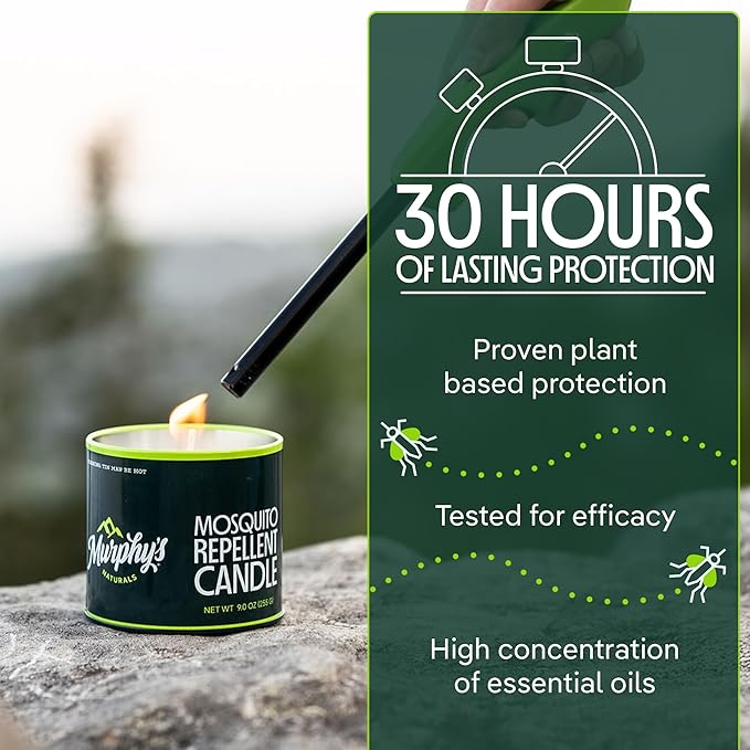 Murphy's Naturals Mosquito Bug Repellent Candles for Outdoor Patio, Citronella & Essential Oils, Soy/Beeswax Blend, 30-Hour Burn Time, 9 oz, 6-Pack