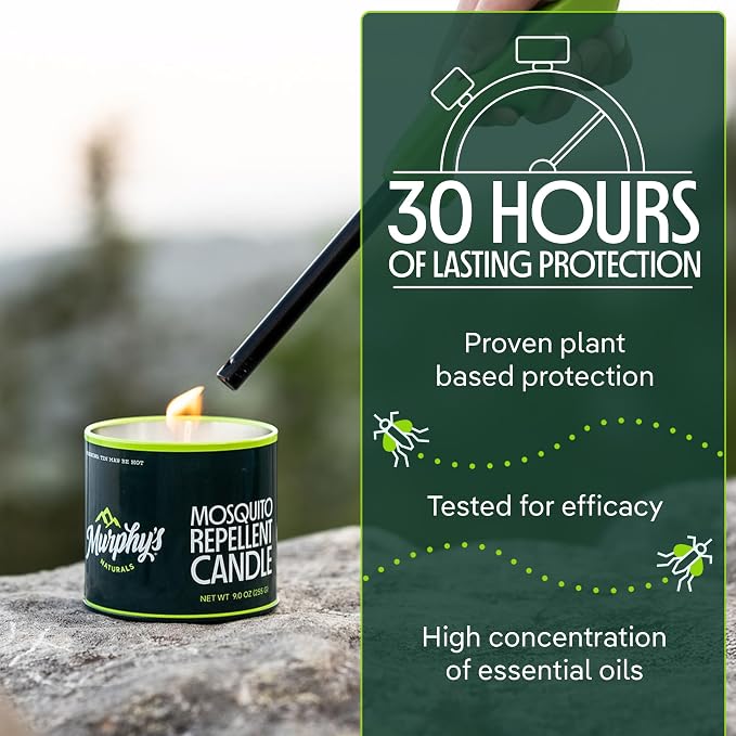 Murphy's Naturals Mosquito Bug Repellent Candle for Outdoor Patio, Citronella & Essential Oils, Soy/Beeswax Blend, 30-Hour Burn Time, 9 oz, 1-Pack