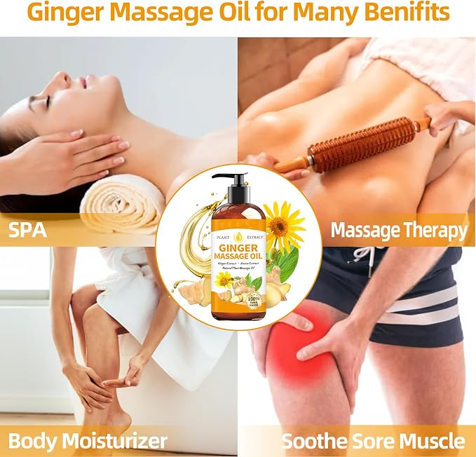 Ginger Oil Massage Oil for Massage Therapy,Ginger Oil Lymphatic Drainage,Sore Muscle Massage Oil,Natural Ginger Body Oil for Gua Sha Massage with Arnica Oil-Warming,Relaxing,Soothing Muscles