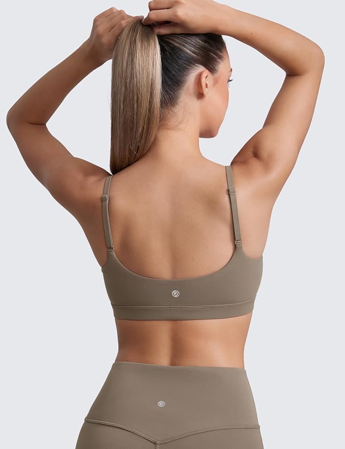 CRZ YOGA Butterluxe Adjustable Spaghetti Strap Sports Bras for Women - Scoop Neck Wireless Padded Yoga Workout Crop Top