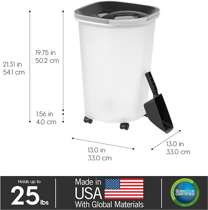 IRIS USA Dog Food Storage Container, Up to 25 lbs, Black, Made in USA