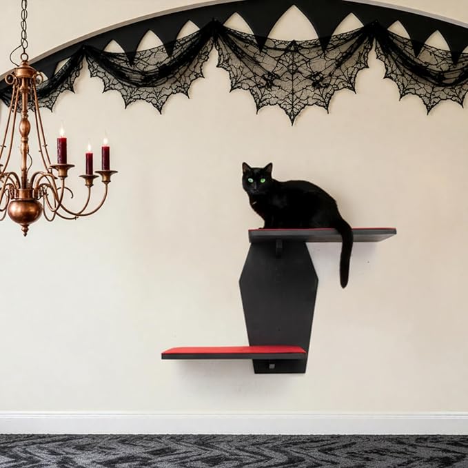 Sintuff Gothic Wall Cat Shelves Wall-Mounted 2 Platform Wall Climbing Steps Furniture Goth Floating Coffin Cat Bed Tree Space-Saving Perch Ladder for Playing Nap Indoor Gothic